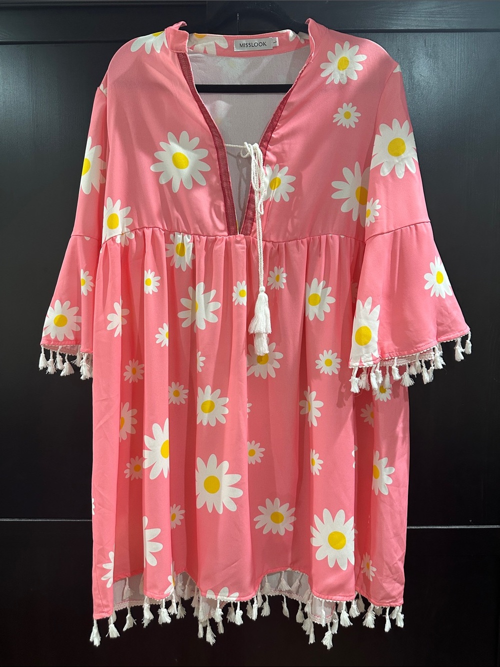 MISSLOOK Pink Daisy Tassel Fringe Cover-Up